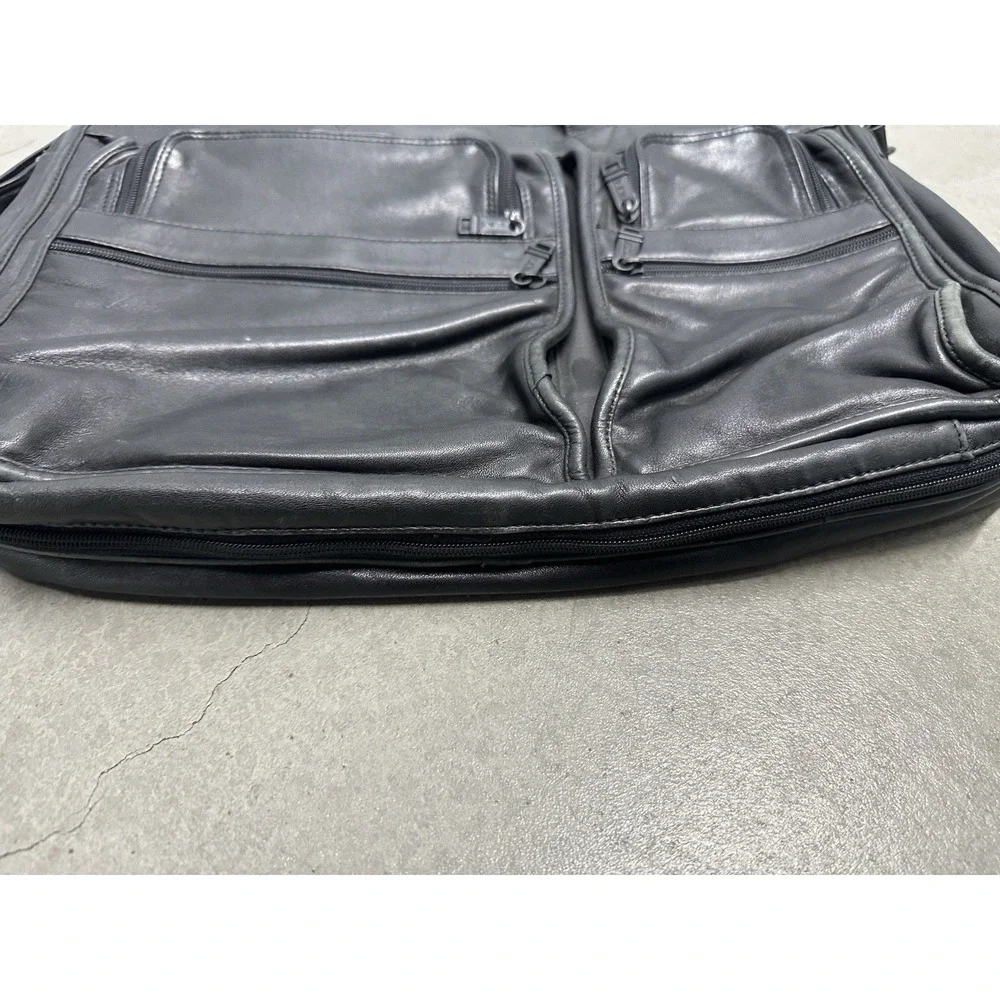 TUMI Alpha Black Nappa Leather Expandable Briefcase Laptop Bag Shoulder Strap